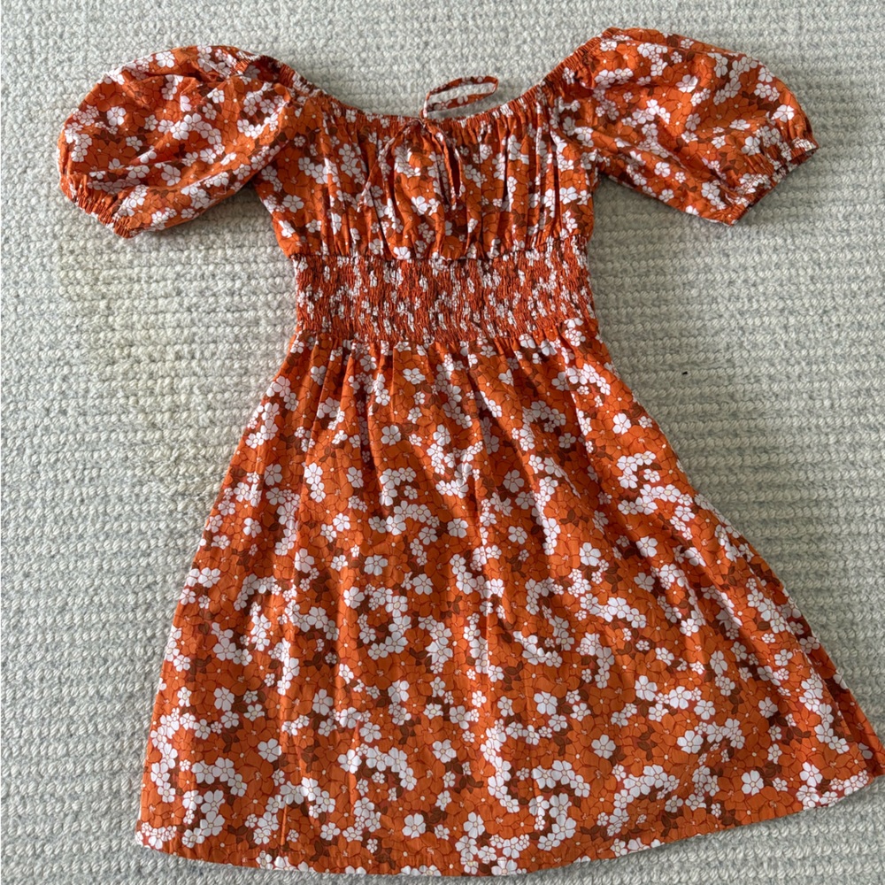 Faithfull the Brand Orange and White Floral Dress